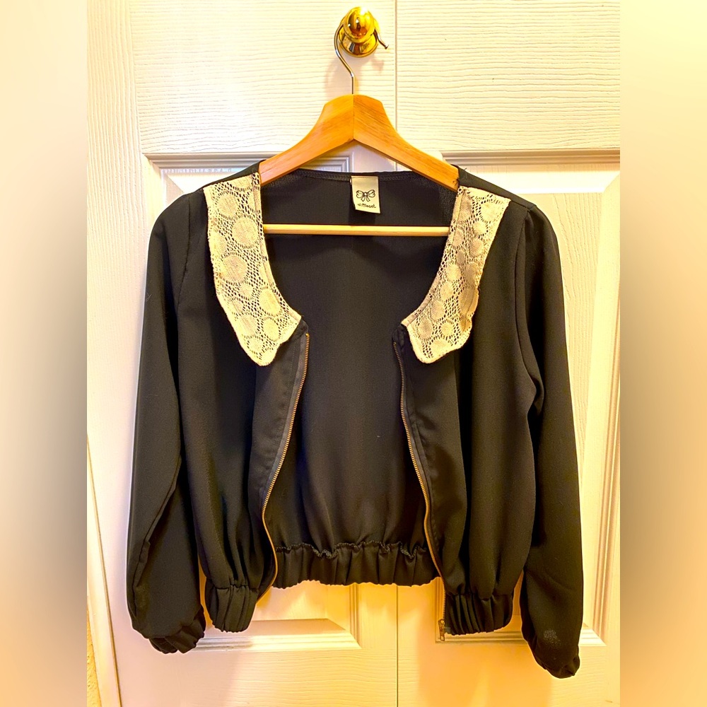J. Closet Black white lace collar jacket Women